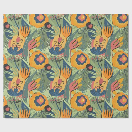 Rijke aarde kleuren exotische bloemen patroon cadeaupapier (Vlak)