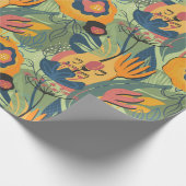 Rijke aarde kleuren exotische bloemen patroon cadeaupapier (Hoek)