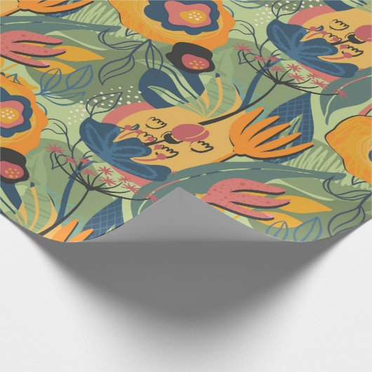 Rijke aarde kleuren exotische bloemen patroon cadeaupapier (Hoek)