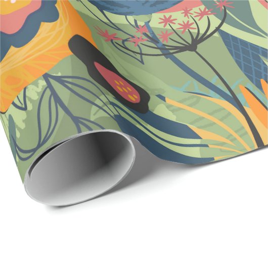 Rijke aarde kleuren exotische bloemen patroon cadeaupapier (Rol Hoek)