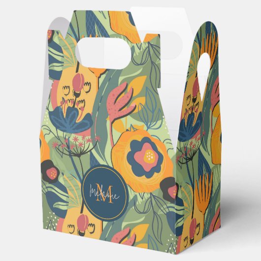 Rijke aardetinten exotisch bloemenpatroon, monogra bedankdoosjes (Geopend)