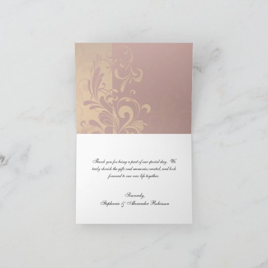 Rijke baksteen rood en goud omgekeerde spiraal bed bedankkaart (Binnen)