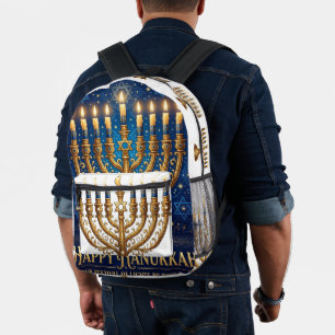 Rijke Blauwe en Gouden Gejewelde Hanukkah Bedrukte Rugzak