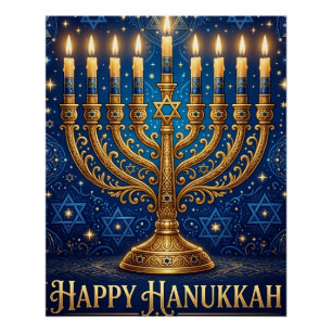 Rijke Blauwe en Gouden Gejewelde Hanukkah Perfect Poster