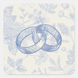 Rijke Blauwe Franse Bloemen Toile Bloemen Trouwban Vierkante Sticker