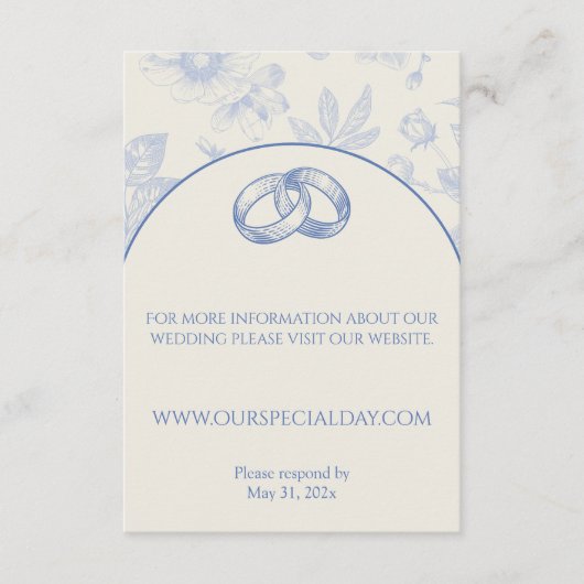 Rijke blauwe Franse bloemmotief Toile bloemen Informatiekaartje (Voorkant)