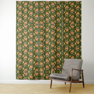 Rijke Bloemmotief: Perzikbloesems en Groene Blad Wandkleed