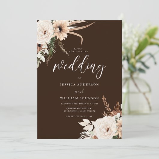 Rijke Boho Florals Herfst Herfst & Zomer Bruiloft Kaart (Staand voorkant)