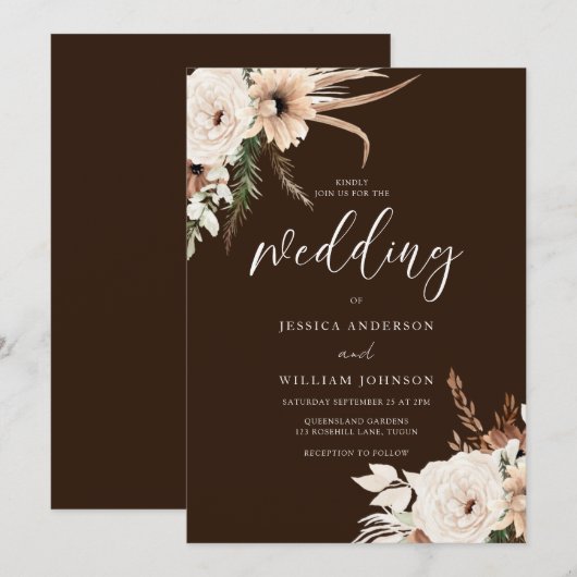 Rijke Boho Florals Herfst Herfst & Zomer Bruiloft Kaart (Voorkant / Achterkant)