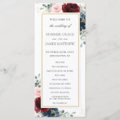 Rijke bordeaux rood blush blauw Rozen bloemenbruil Programmakaart (Voorkant)