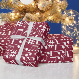 Rijke bordeauxrode wijn met witte muzieknoten cadeaupapier