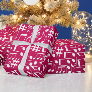 Rijke bordeauxrode wijn met witte muzieknoten cadeaupapier