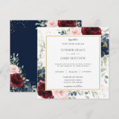 Rijke bordeauxrood blauw bloemenbruiloft plein kaart (Voorkant / Achterkant)