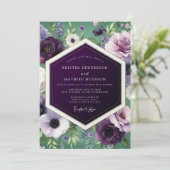 Rijke Botanische Aubergine Bruiloft Kaart (Staand voorkant)