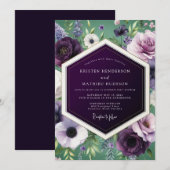 Rijke Botanische Aubergine Bruiloft Kaart (Voorkant / Achterkant)