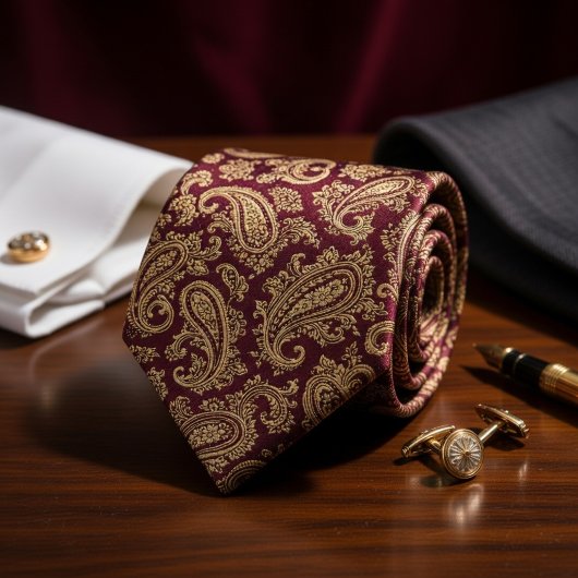 Rijke Bourgondiër & Goud Paisley Stropdas