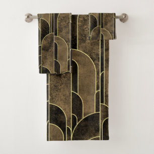 Rijke Bruin en Goud Art Deco Patroon Bad Handdoek