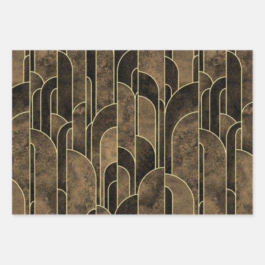 Rijke Bruin en Goud Art Deco Patroon Inpakpapier Vel (Voorkant 2)