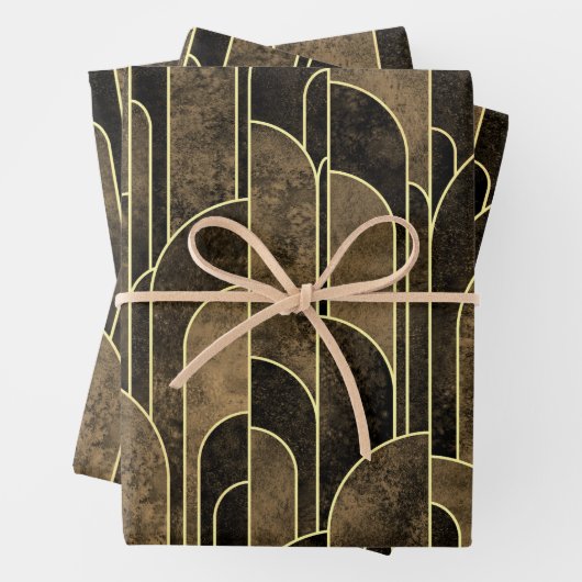 Rijke Bruin en Goud Art Deco Patroon Inpakpapier Vel (In situ)