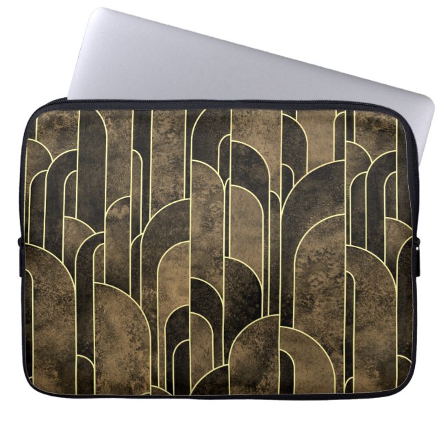 Rijke Bruin en Goud Art Deco Patroon Laptop Sleeve (Voorkant)