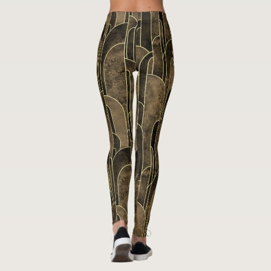 Rijke Bruin en Goud Art Deco Patroon Leggings (Achterkant)