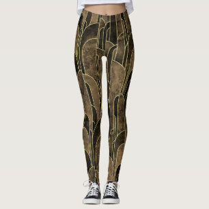 Rijke Bruin en Goud Art Deco Patroon Leggings