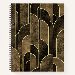 Rijke Bruin en Goud Art Deco Patroon Notitieboek
