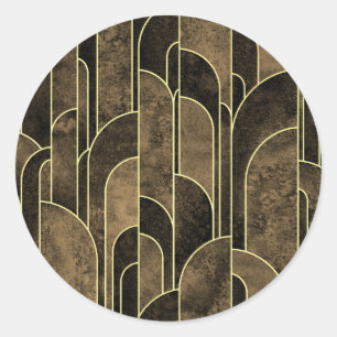 Rijke Bruin en Goud Art Deco Patroon Ronde Sticker