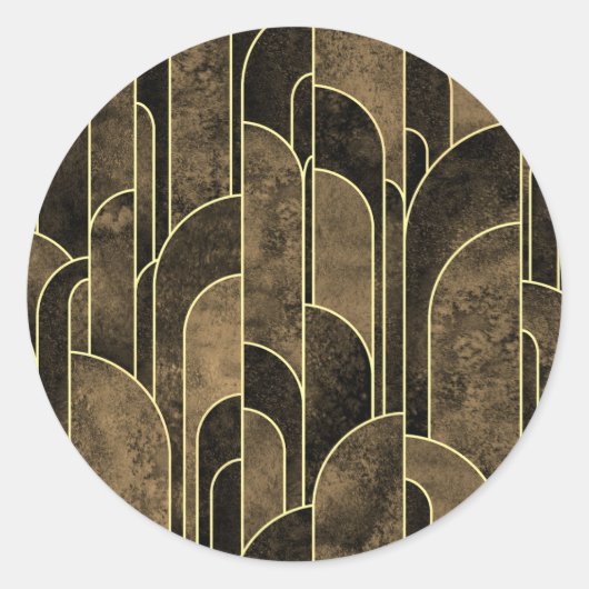 Rijke Bruin en Goud Art Deco Patroon Ronde Sticker (Voorkant)