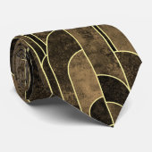 Rijke Bruin en Goud Art Deco Patroon Stropdas (Opgerold)