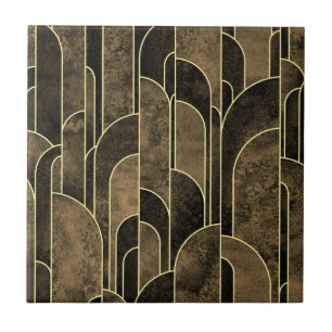 Rijke Bruin en Goud Art Deco Patroon Tegeltje