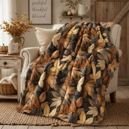 Rijke bruine beige herfstbladeren rustieke boerder fleece deken