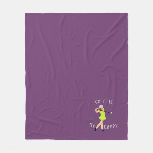 Rijke Diepe Pruim 'Golf Is My Therapy' Speels Fleece Deken (Voorkant)