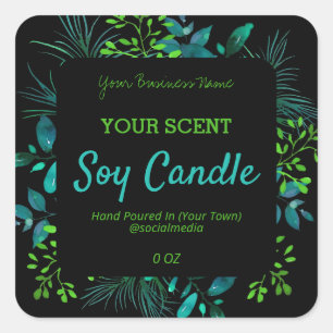 Rijke donkerblauwe groene bladproductetiketten vierkante sticker