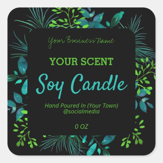 Rijke donkerblauwe groene bladproductetiketten vierkante sticker (Voorkant)