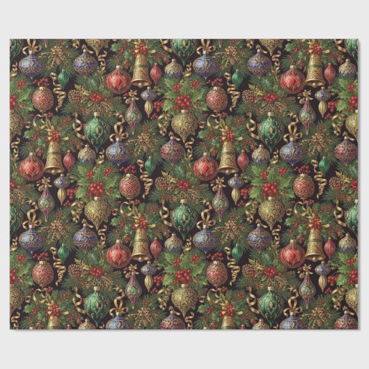Rijke donkergroene vintage kerst naadloos patroon cadeaupapier (Vlak)