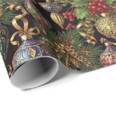 Rijke donkergroene vintage kerst naadloos patroon cadeaupapier (Rol Hoek)