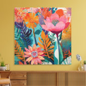 Rijke en levendige bloemenacryl vet botanisch canvas afdruk (Insitu (Woonkamer))