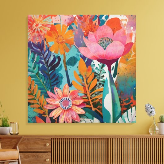Rijke en levendige bloemenacryl vet botanisch canvas afdruk (Insitu (Woonkamer))