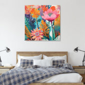 Rijke en levendige bloemenacryl vet botanisch canvas afdruk (Insitu (Slaapkamer))