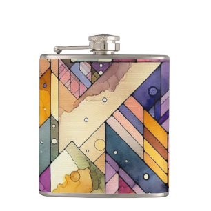 Rijke geometrische mozaïek glas-in-lood aquarel heupfles