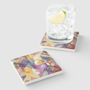 Rijke Geometrische Mozaïek Glas in lood Waterverf Stenen Onderzetter