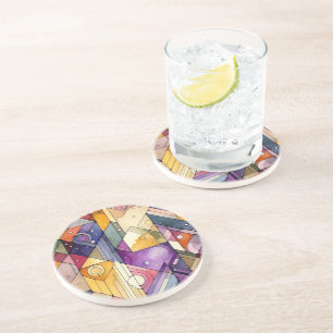 Rijke Geometrische Mozaïek Glas in lood Waterverf Zandsteen Onderzetter