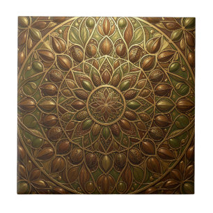 Rijke Gouden Bronzen Bloemrijke Mandala Reliëfpren Tegeltje