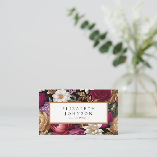 Rijke Gouden en Levendig Bloemen Ontwerp Visitekaartje (Staand voorkant)