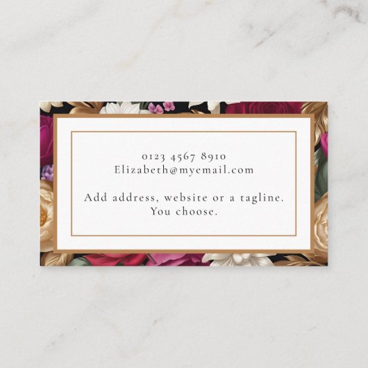 Rijke Gouden en Levendig Bloemen Ontwerp Visitekaartje (Achterkant)