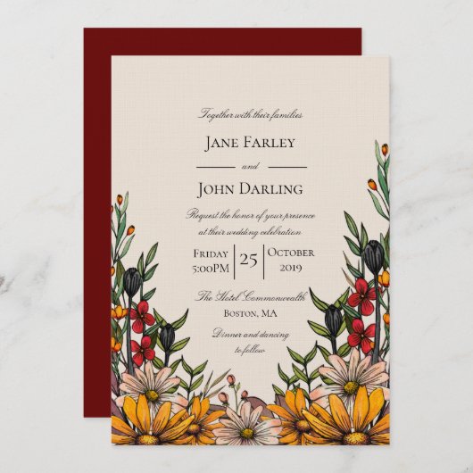 Rijke Herfst Bloemen Huwelijksuitnodiging Kaart (Voorkant / Achterkant)