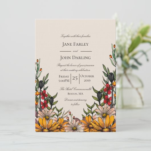 Rijke Herfst Bloemen Huwelijksuitnodiging Kaart (Staand voorkant)