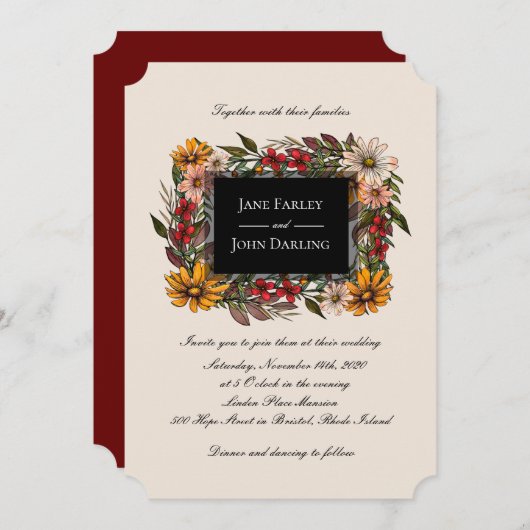 Rijke herfst bloemrijke kader trouw uitnodiging (Voorkant / Achterkant)