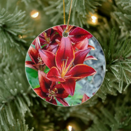Rijke karmozijnrode lelie botanische bloem keramisch ornament